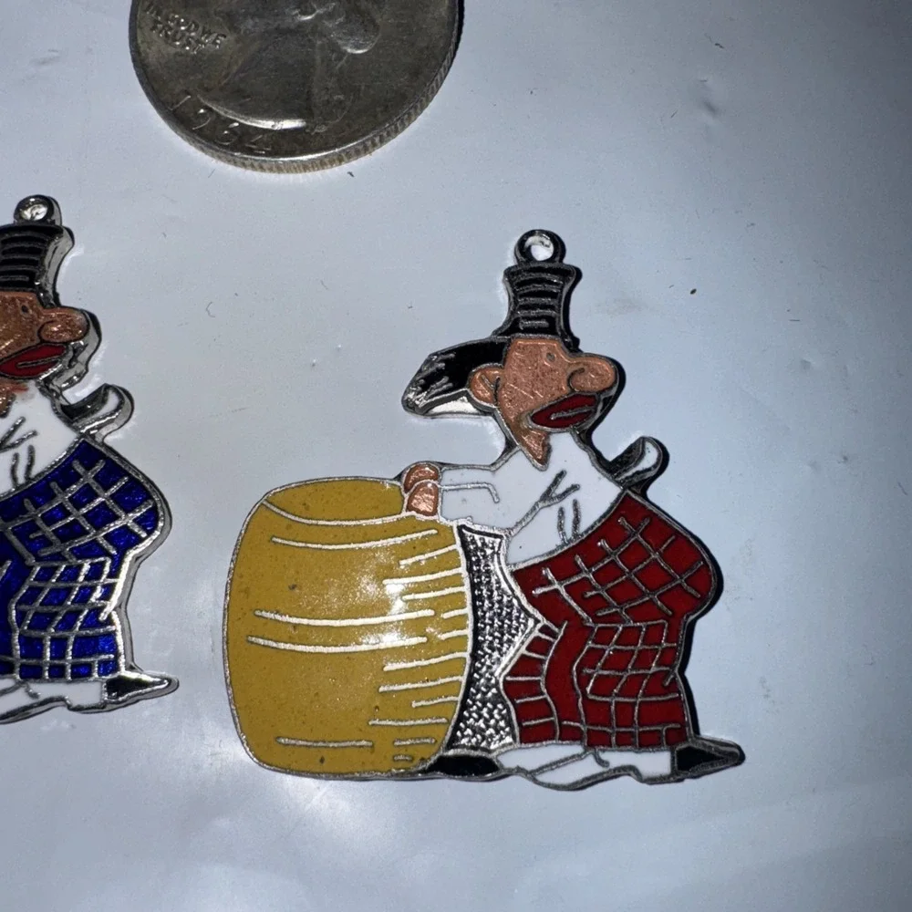2pc Fun Vintage Rodeo Clown Cowboy Charm Pendant  Blue Red